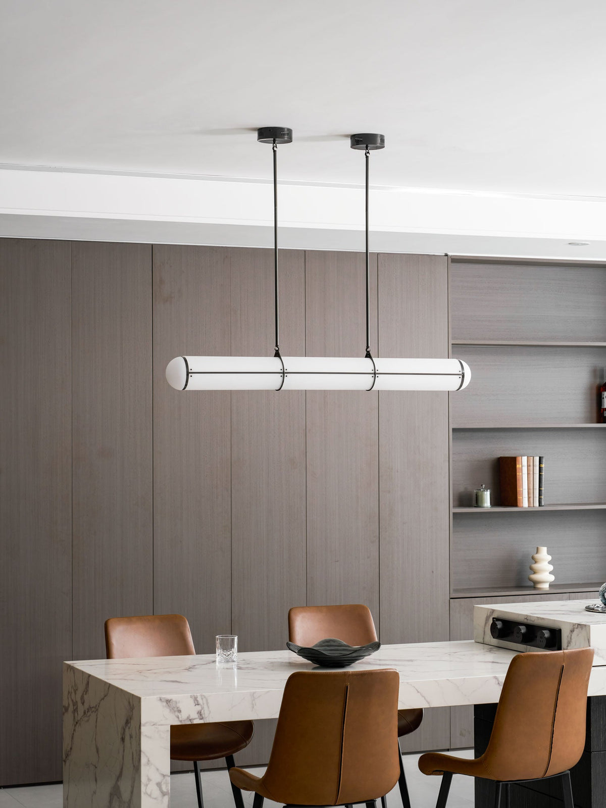 Endless Cylindrical Pendant Light, Modern Linear Lighting for Dining Table and Living Room, Integrated LED Floating Light Line, Architectural Lighting