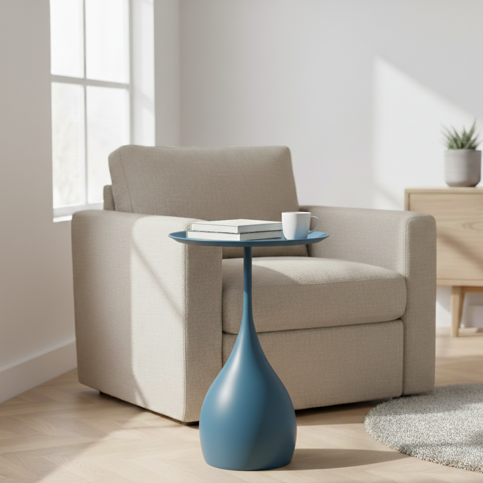 Round 40cm Side Table on Wheels, Metal Scandinavian Design, Sofa Table, Bedside Table for Living Room and Bedroom | Sansoti