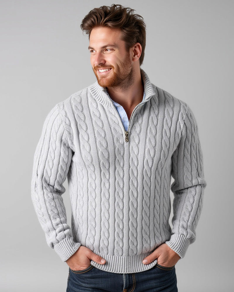 Pull en maille à demi-fermeture éclair, motif torsadé, col côtelé, vêtement d'hiver chaud pour femmes et hommes, décontracté et confortable | Sansoti