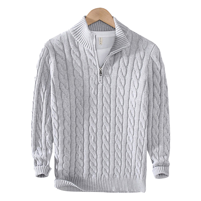 Pull en maille à demi-fermeture éclair, motif torsadé, col côtelé, vêtement d'hiver chaud pour femmes et hommes, décontracté et confortable | Sansoti