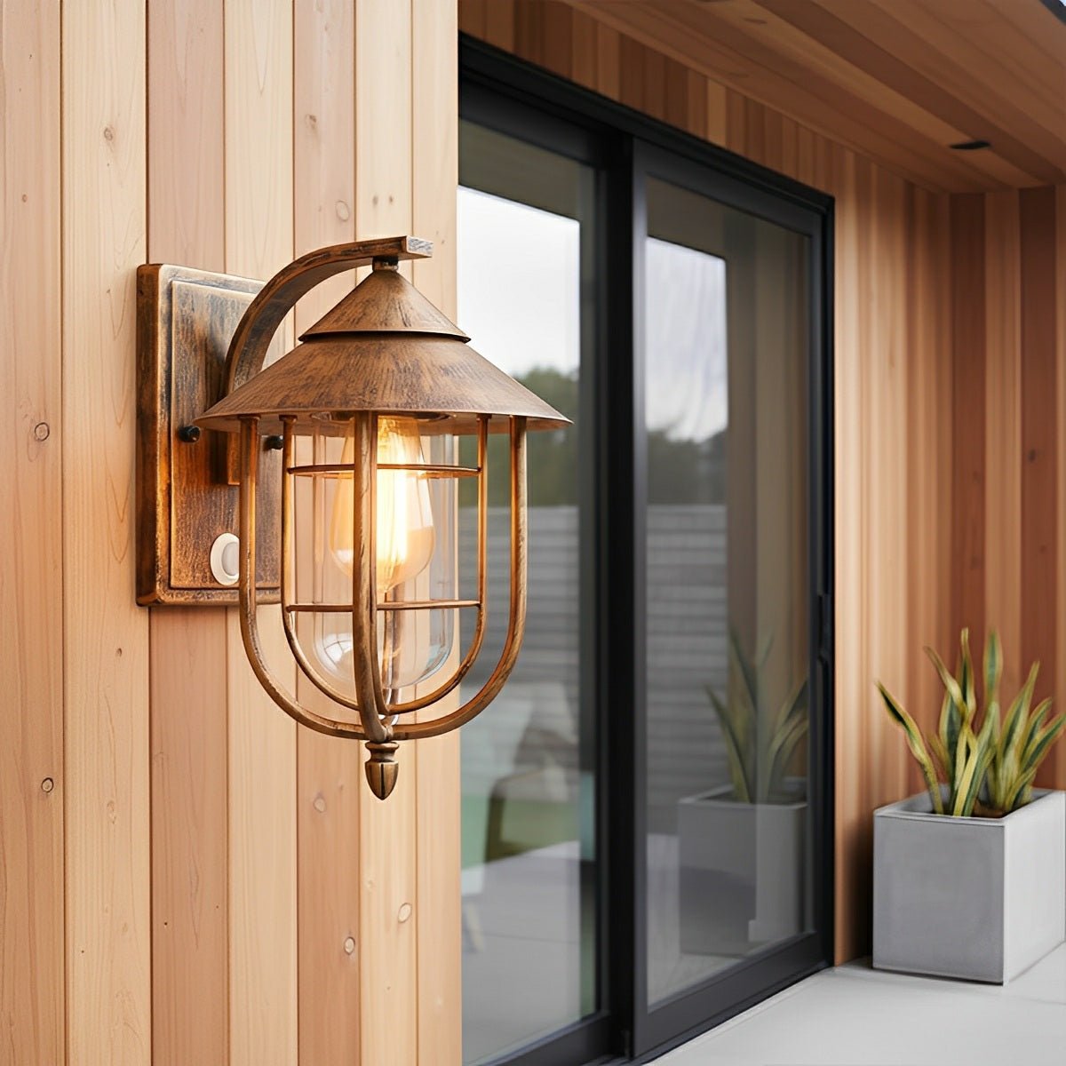 Vintage Wandlamp Buitenverlichting Zwart IJzer Glas Bewegingssensor IP54 Vochtbestendig Veranda Tuin Terras | Sansoti
