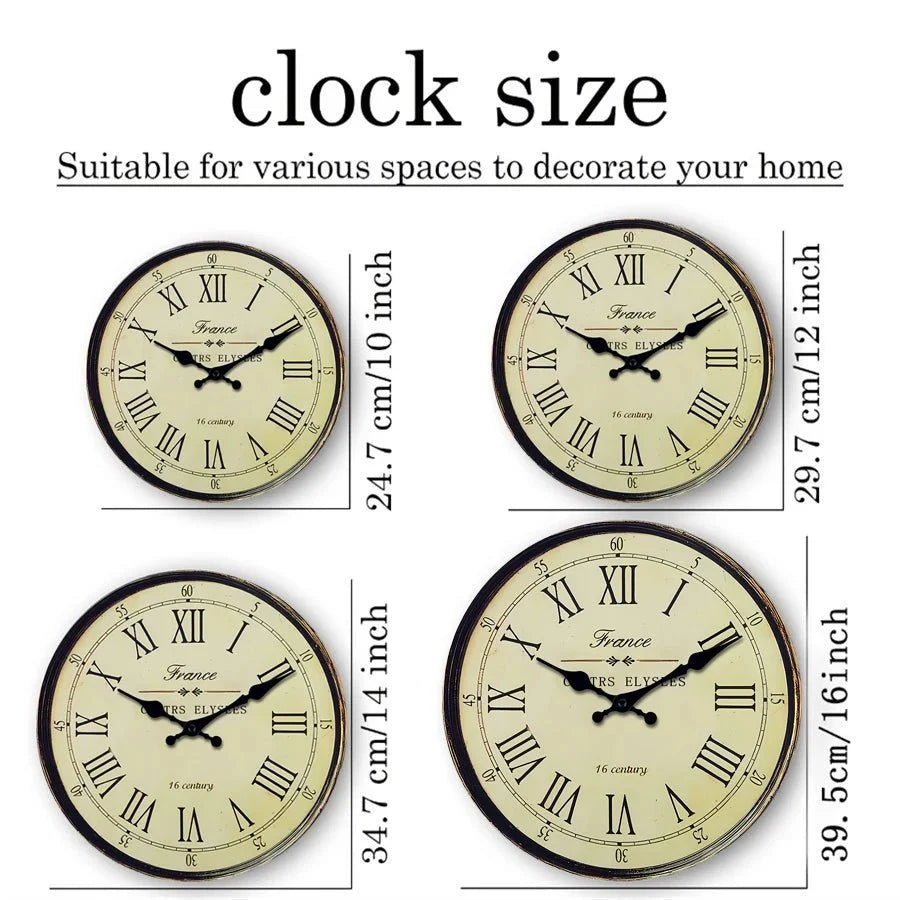 Round MDF Wall Clock Silent Hand Movement Classic French Pattern Living Room Bedroom Kitchen Decorative | Sansoti