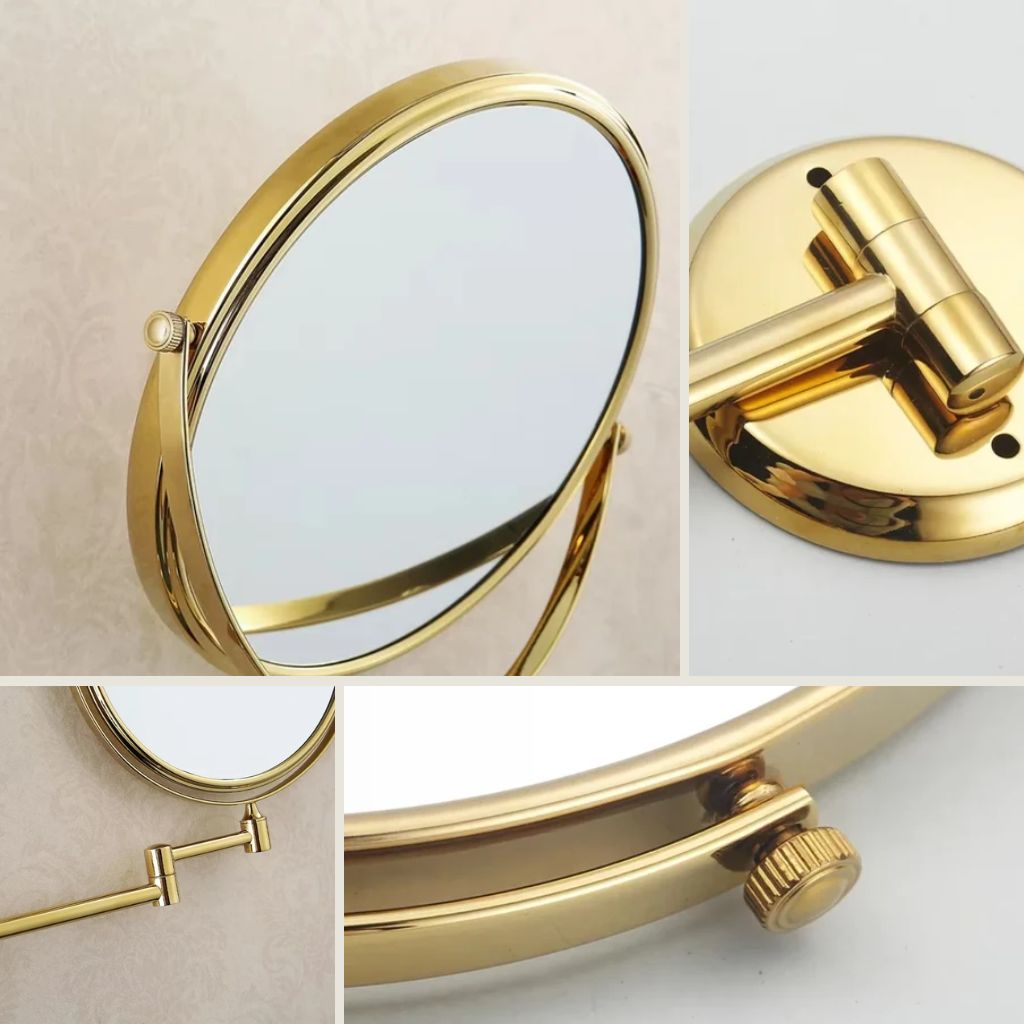 Magnifying Cosmetic Mirror Wall-Mounted Double-Sided Extendable 20 cm Round Flexible Makeup Mirror Bathroom | Sansoti