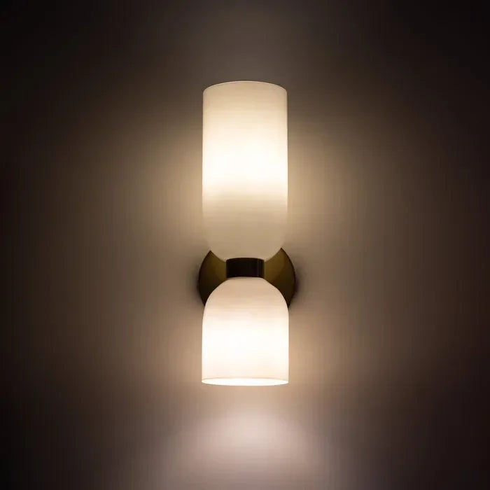 Aplique de vidrio dorado con doble pantalla, 35cm, E14, para recibidor, salón y dormitorio, moderno y elegante | Sansoti