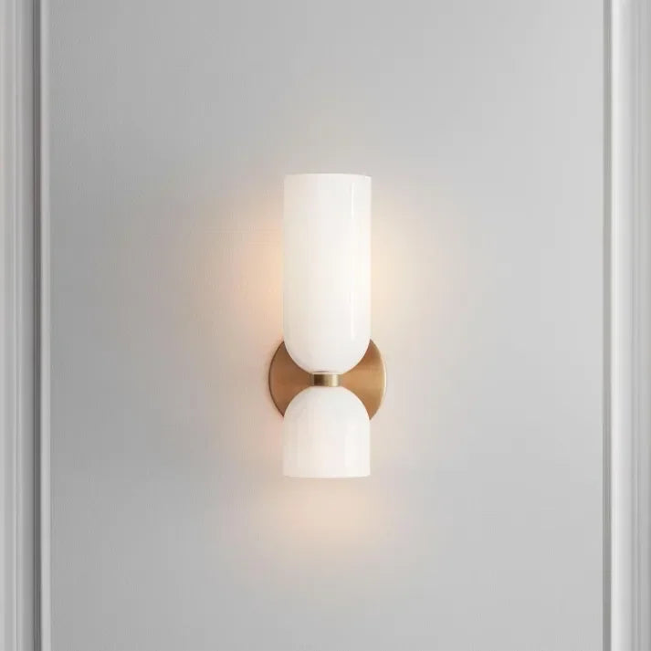 Aplique de vidrio dorado con doble pantalla, 35cm, E14, para recibidor, salón y dormitorio, moderno y elegante | Sansoti