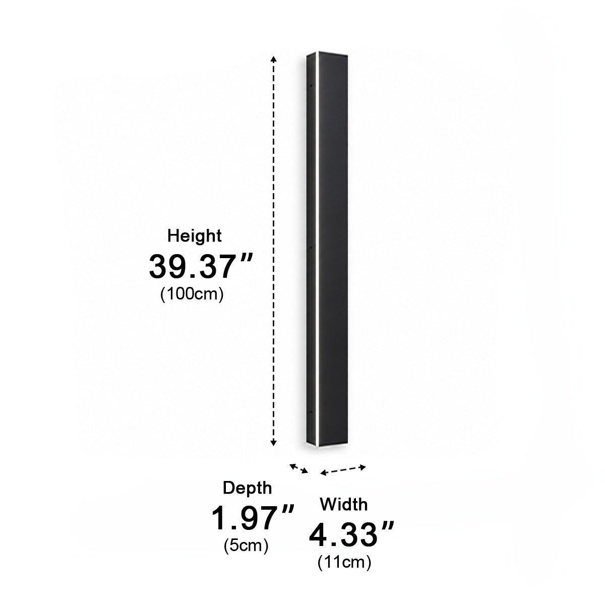 Waterproof black aluminum outdoor LED wall light 30-150cm for garden, terrace, entrance, front door, and facade lighting | Sansoti