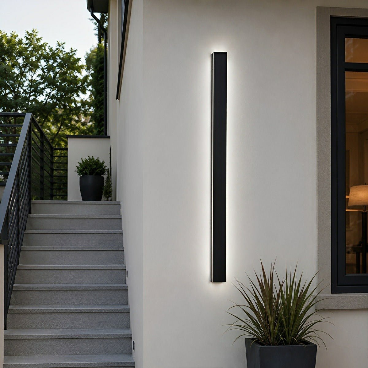 Waterproof black aluminum outdoor LED wall light 30-150cm for garden, terrace, entrance, front door, and facade lighting | Sansoti