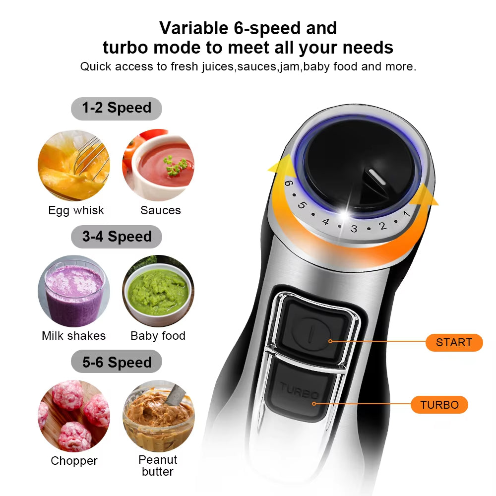 Staafmixer 1200W 4-in-1 Set met Chopper Garde Smoothiebeker RVS Keukenmachine Multifunctioneel Mixer | Sansoti