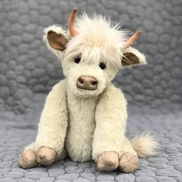 Highland Cow Plush Toy with Flower Crown Handmade Alpaca Wool Decorative Figurine 25cm Scottish Cow Home Accessory | Sansoti