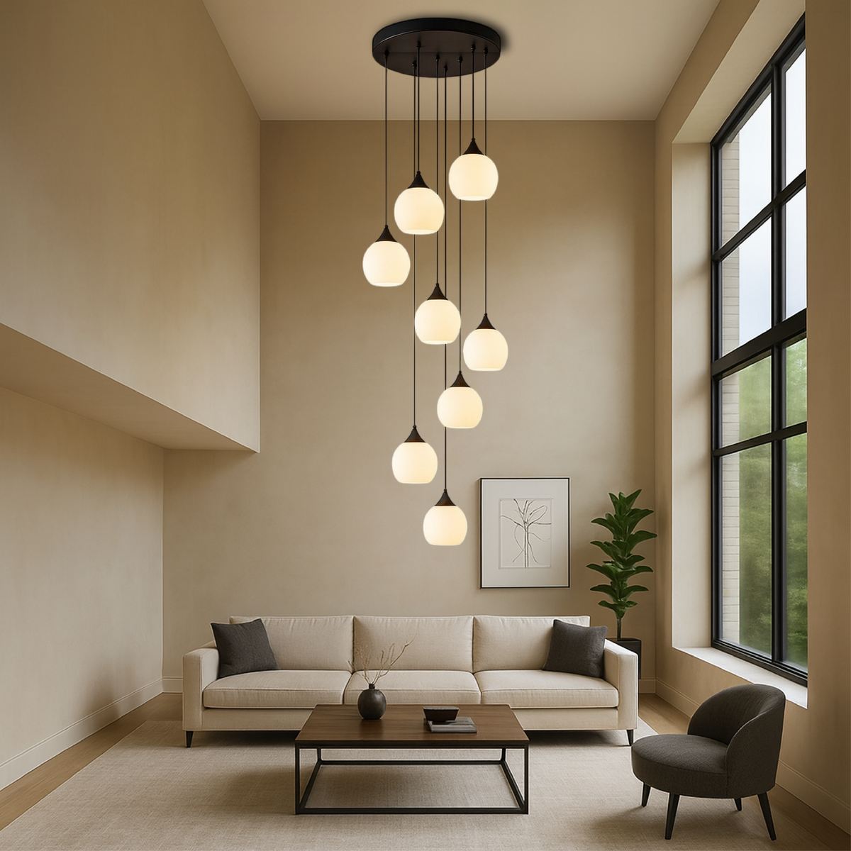 Gades Villa Stair Chandelier LED Glass Black Stair Hall Pendant Lamp Modern Luxury Lighting High Ceiling Entrance | Sansoti