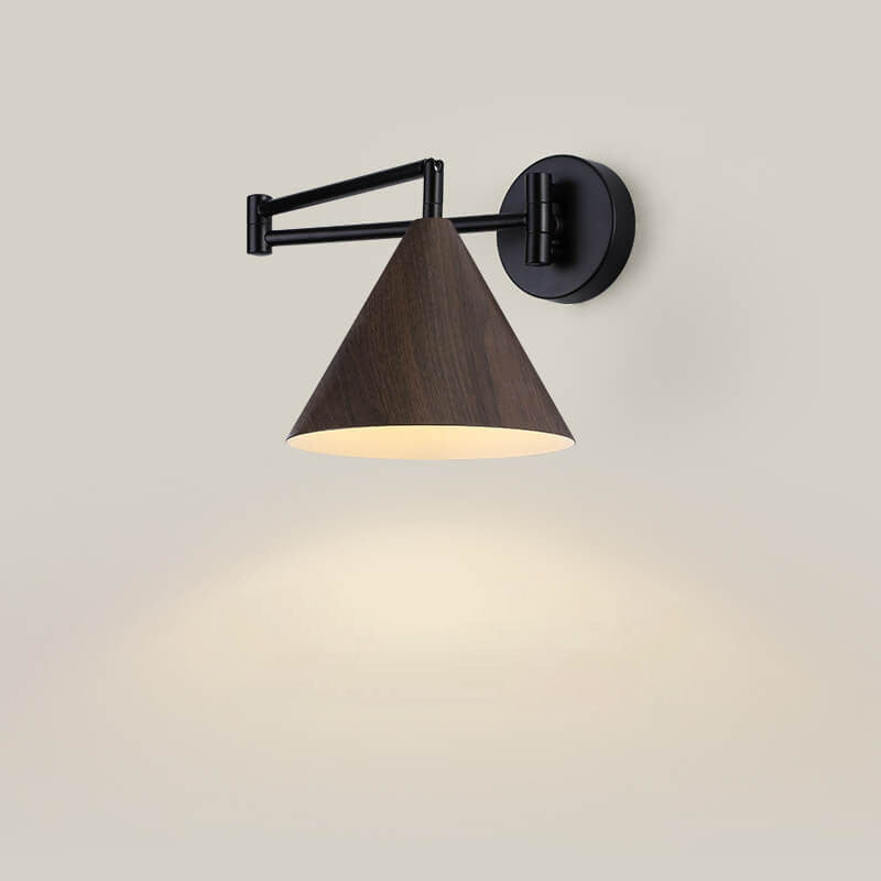 Wandleuchte Schwenkarm Eisen Kegelförmiger Schirm Walnuss Holzfarbe E26 18x14cm Schlafzimmer Leselampe | Sansoti