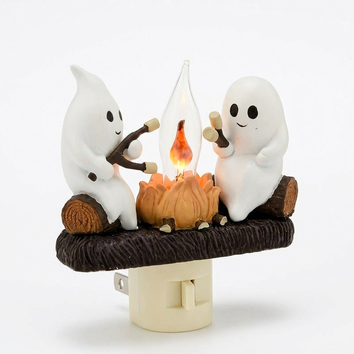 Geister-Lagerfeuer-Nachtlicht 11 cm mit flackerndem Licht, Halloween-Wandstecker-Stimmungsbeleuchtung, Dekoration | Sansoti
