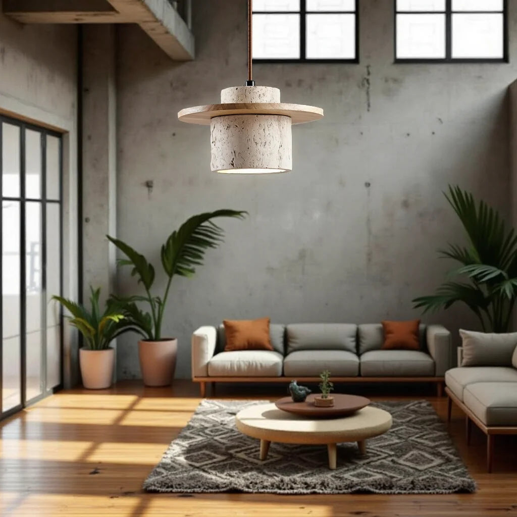 Hängeleuchte aus Travertinstein, 25 cm, LED, E27, verstellbares 170-cm-Kabel, natürliche Stimmungsbeleuchtung, Wohnzimmer | Sansoti
