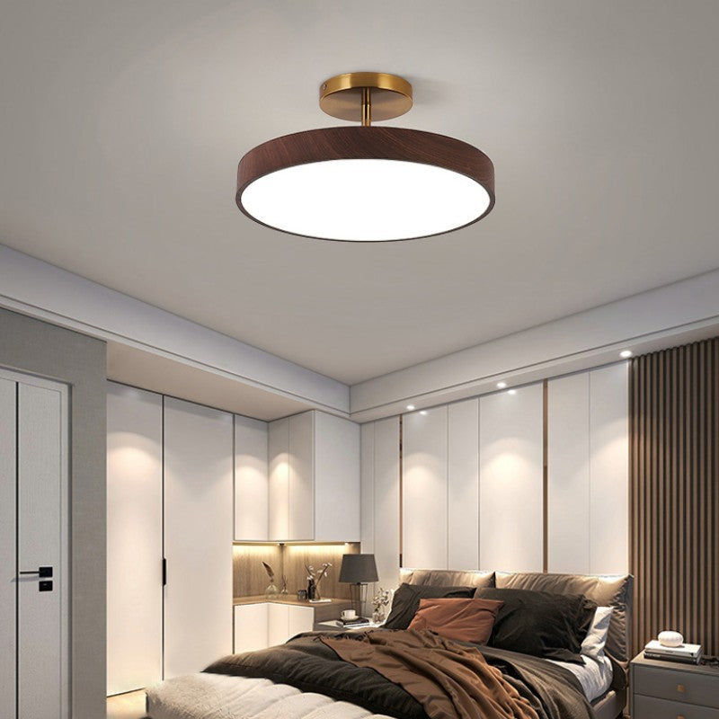 Round Semi-Flush LED Ceiling Light Japandi Wood Look 30cm Minimalist Ceiling Lighting for Living Room | Sansoti