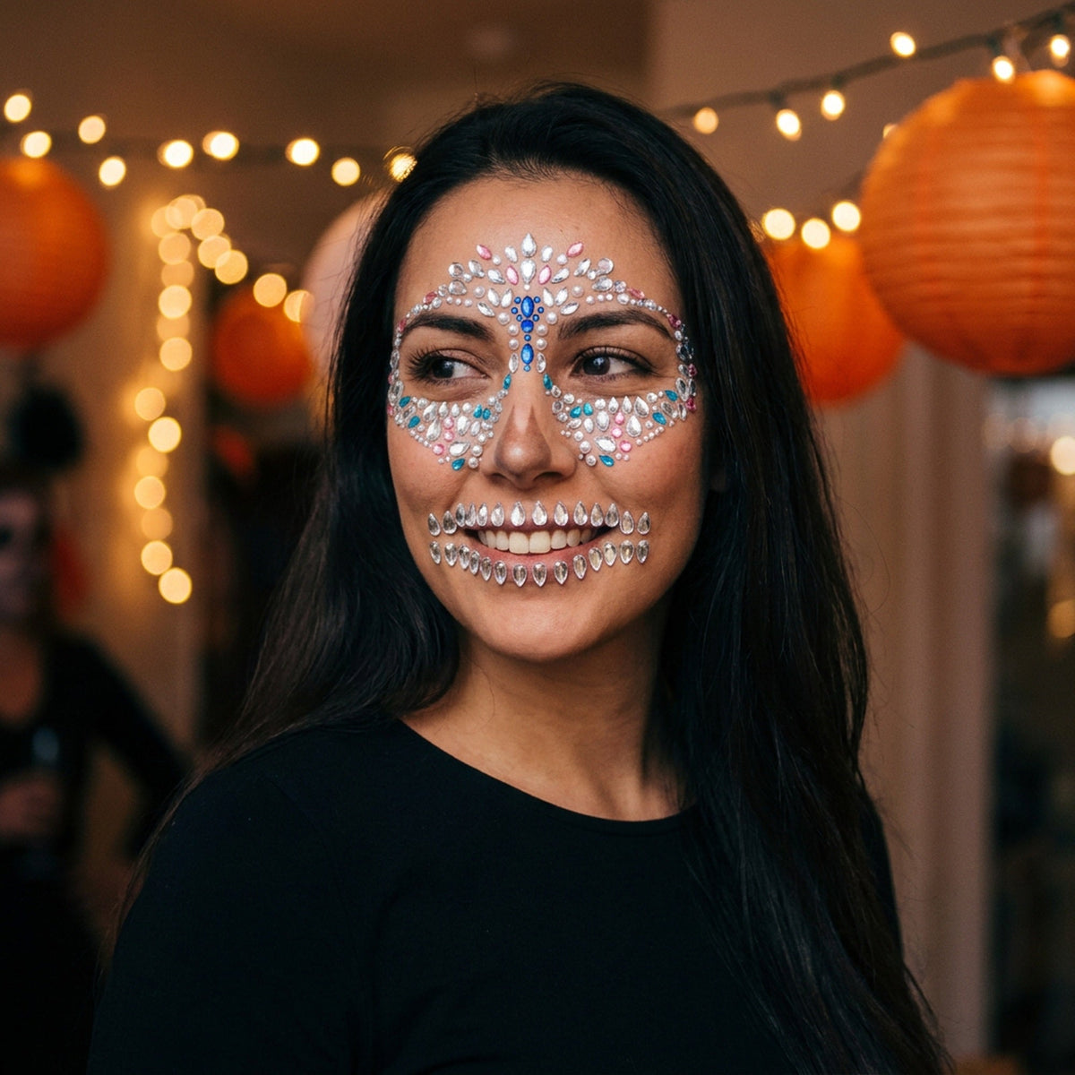 Gezichtsjuwelen Halloween Schedel Ster Spin Zelfklevend Acryl Strass Glitter Feest Verkleedparty Carnaval | Sansoti