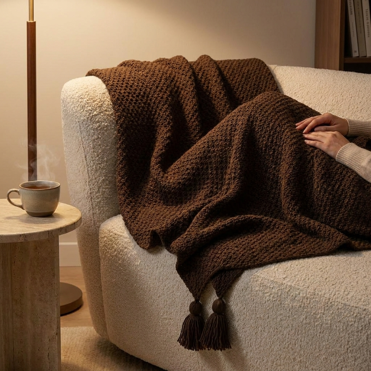 Knitted Throw with Tassels Scandinavian Style for Sofa Bed Armchair Living Room Decorative Soft Warm | Sansoti