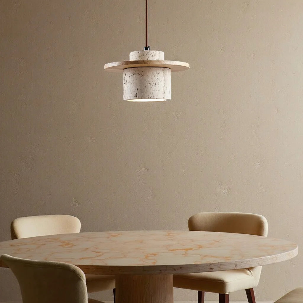 Hängeleuchte aus Travertinstein, 25 cm, LED, E27, verstellbares 170-cm-Kabel, natürliche Stimmungsbeleuchtung, Wohnzimmer | Sansoti