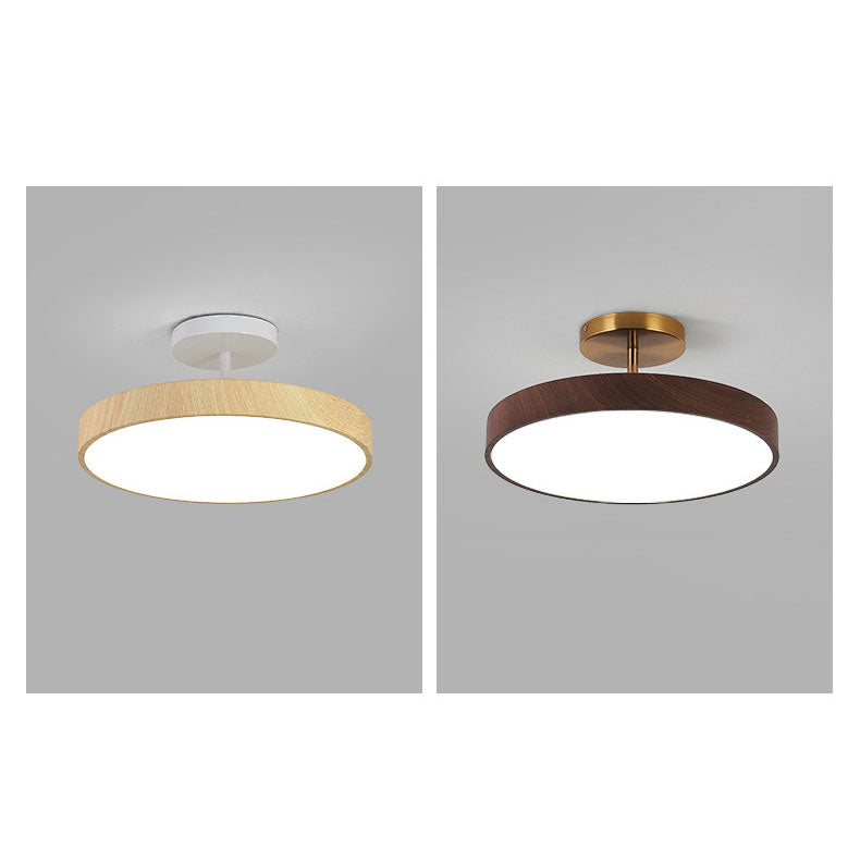 Round Semi-Flush LED Ceiling Light Japandi Wood Look 30cm Minimalist Ceiling Lighting for Living Room | Sansoti