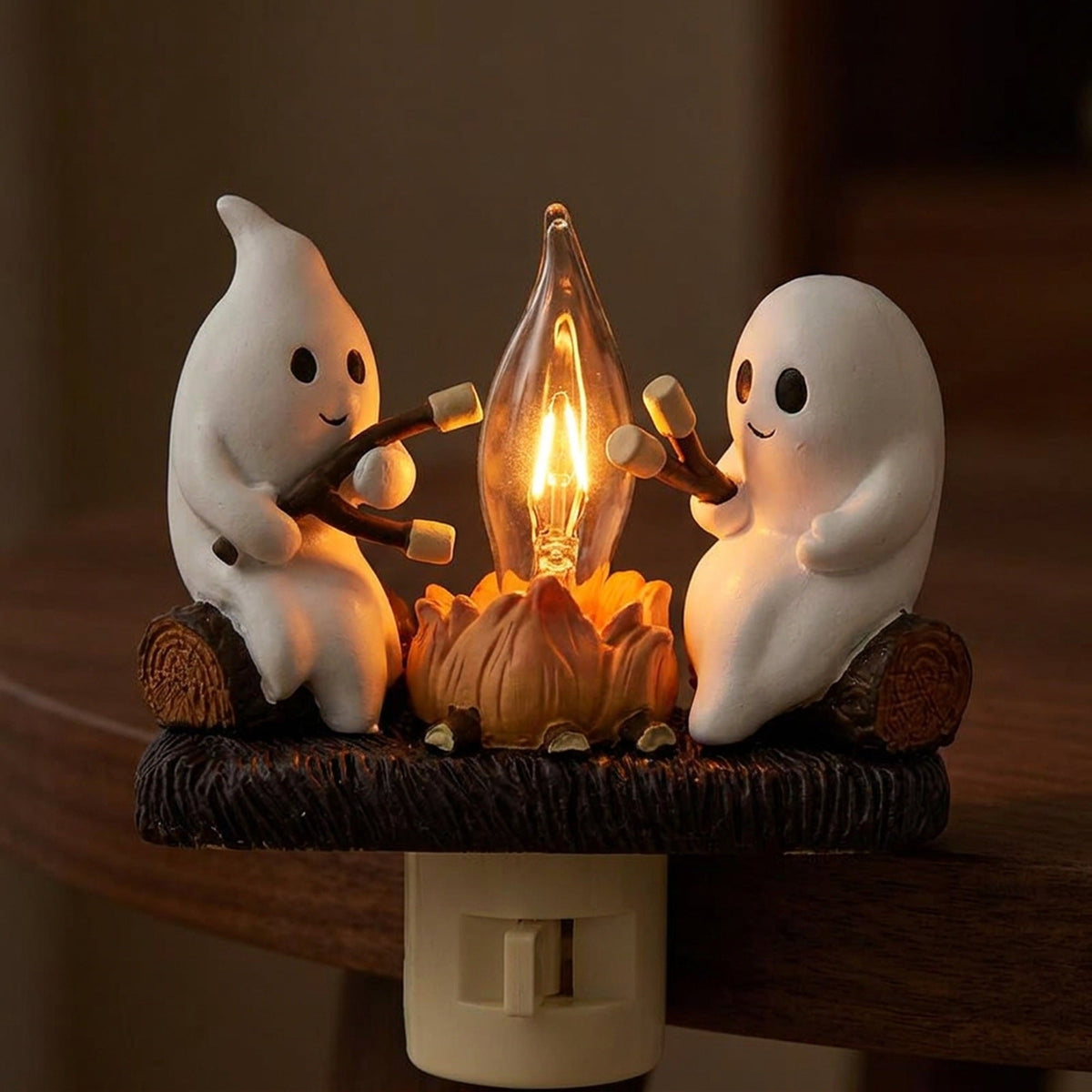 Ghost Campfire Night Light 11 cm Flickering Light Halloween Wall Plug Ambient Lighting Decoration | Sansoti