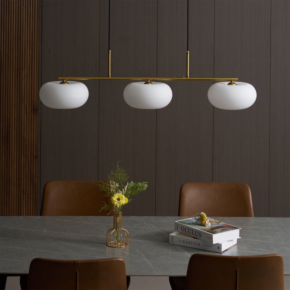 Design Pendant Lamp with 3 Globe Shades - Stylish Dining Room Lighting for Table and Kitchen Island - Adjustable 150 cm - Nickel or Gold - E26/E27 | Sansoti