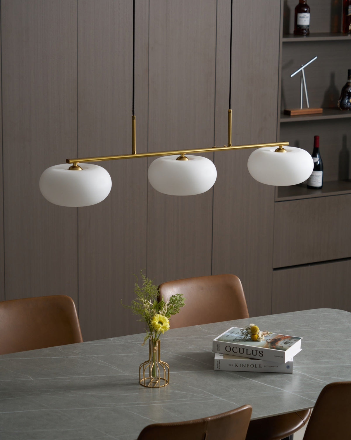 Design Pendant Lamp with 3 Globe Shades - Stylish Dining Room Lighting for Table and Kitchen Island - Adjustable 150 cm - Nickel or Gold - E26/E27 | Sansoti