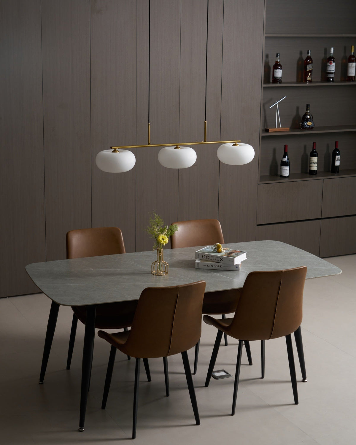 Design Pendant Lamp with 3 Globe Shades - Stylish Dining Room Lighting for Table and Kitchen Island - Adjustable 150 cm - Nickel or Gold - E26/E27 | Sansoti