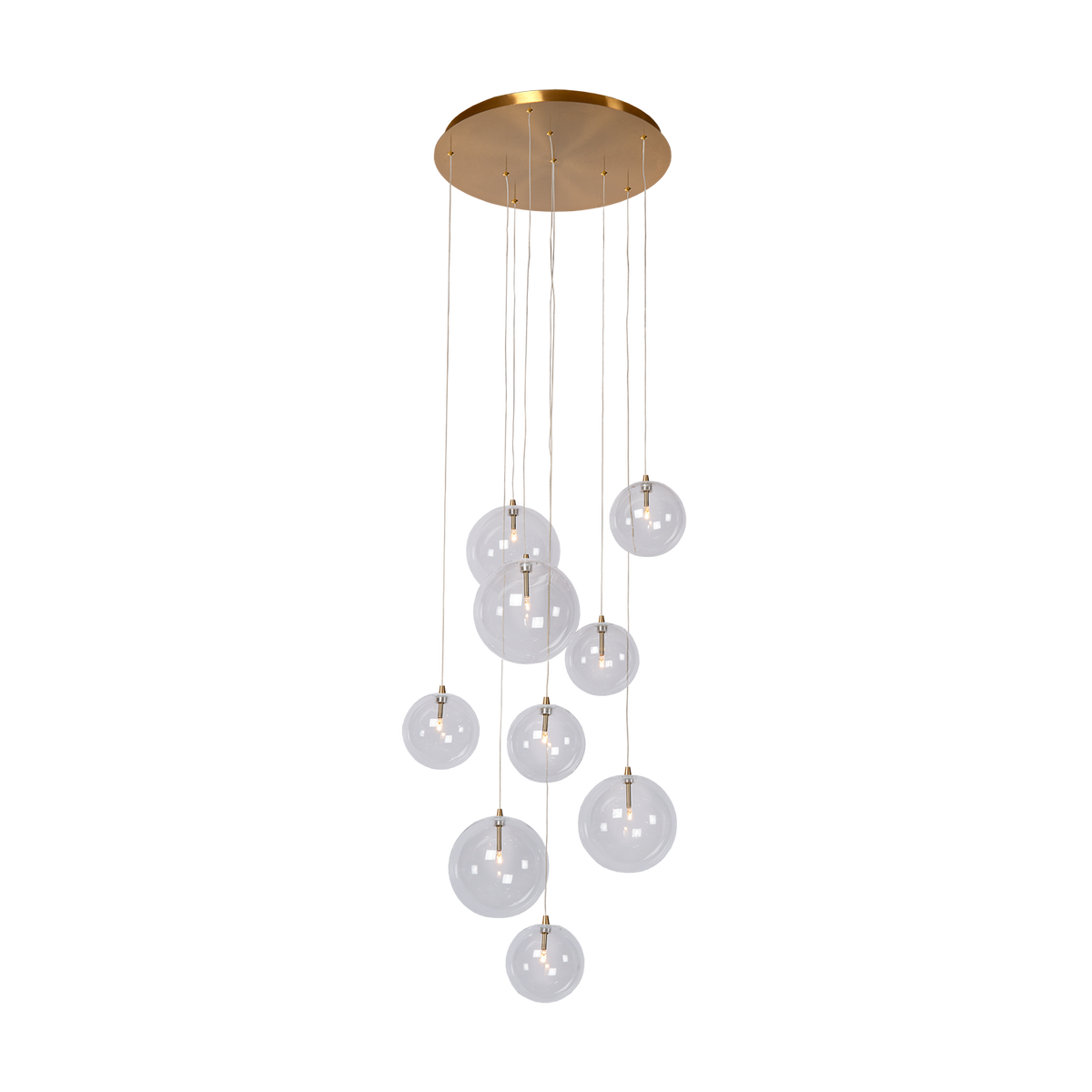 Cluster Hanglamp 9 Glazen Bollen Antiek Messing Verstelbaar 170cm Woonkamer | Sansoti