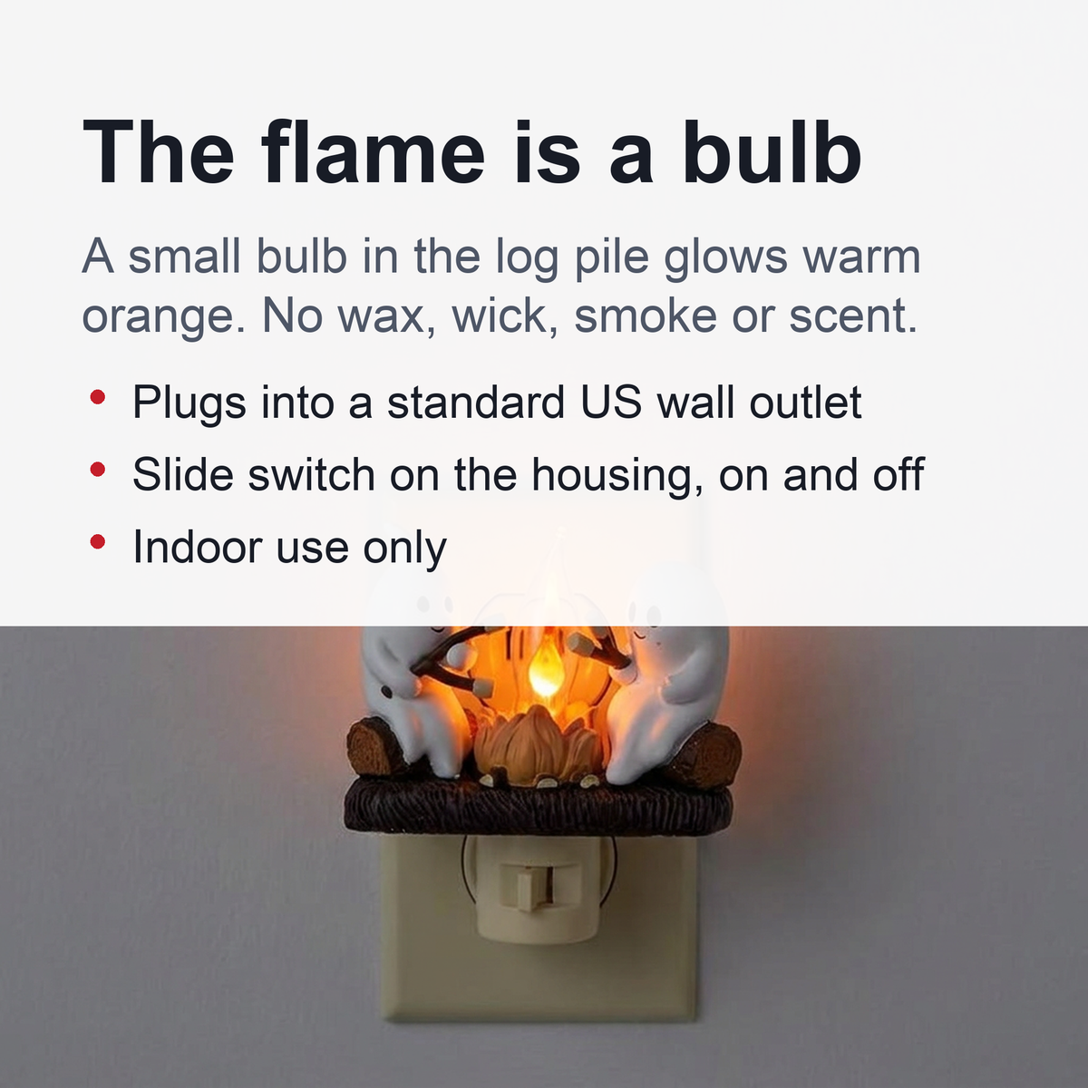 Ghost Campfire Night Light 11 cm Flickering Light Halloween Wall Plug Ambient Lighting Decoration | Sansoti