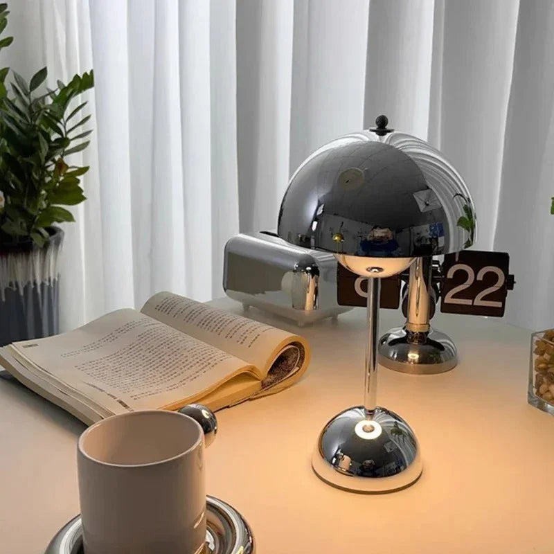 Lampe de table rechargeable dimmable LED 3W Sans fil Chrome 30cm Éclairage d'ambiance Moderne | Sansoti
