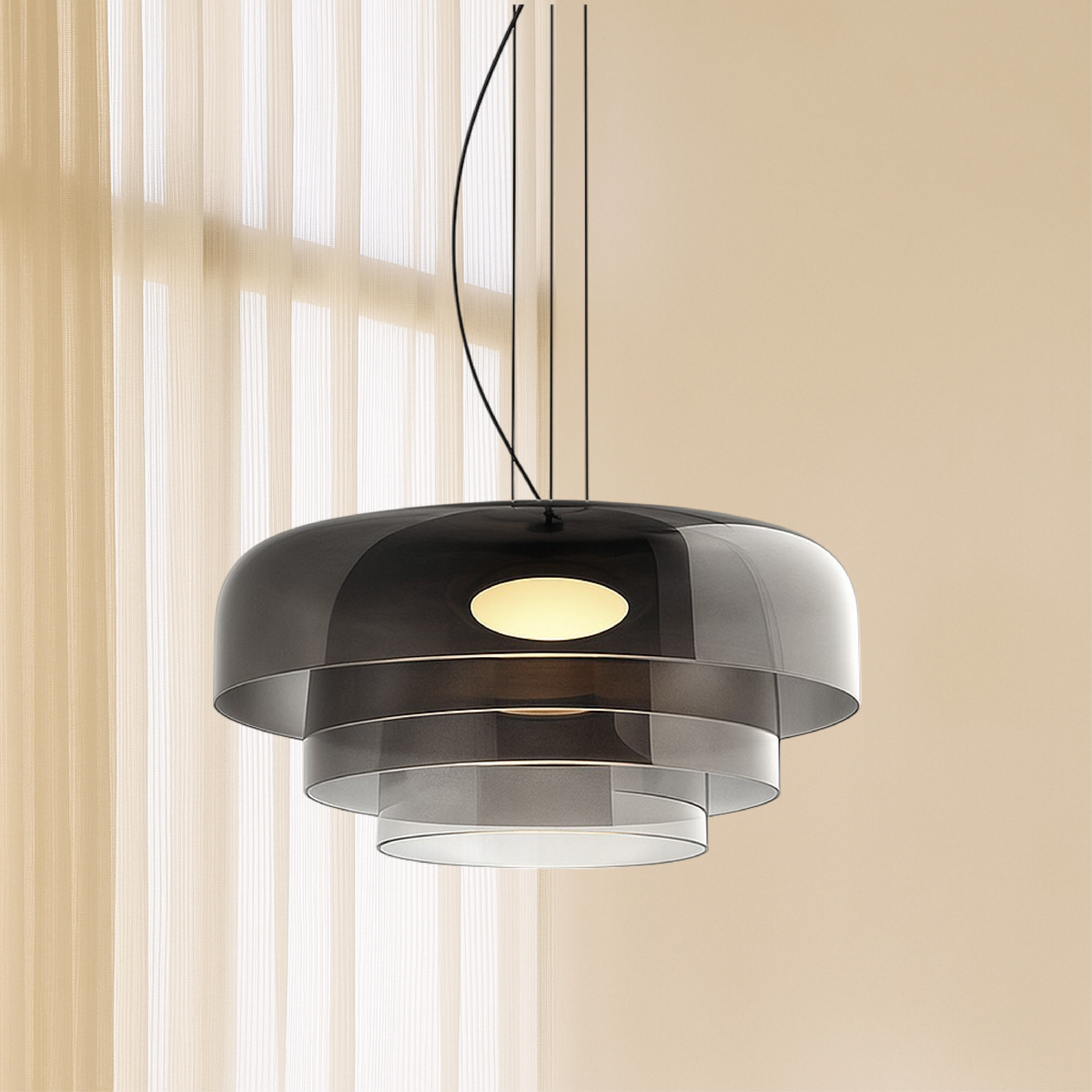 Glazen hanglamp Ø42 cm gelaagd glas groen eettafel keuken modern design sfeerverlichting | Sansoti