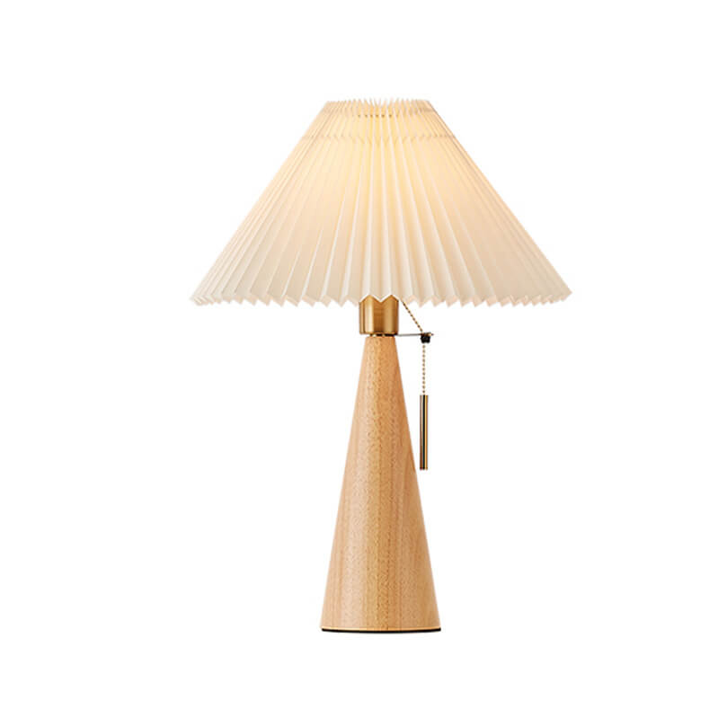 Table Lamp Wood Pleated Fabric Shade E26 35x48cm Dimmable Japanese Bedroom Living Room | Sansoti