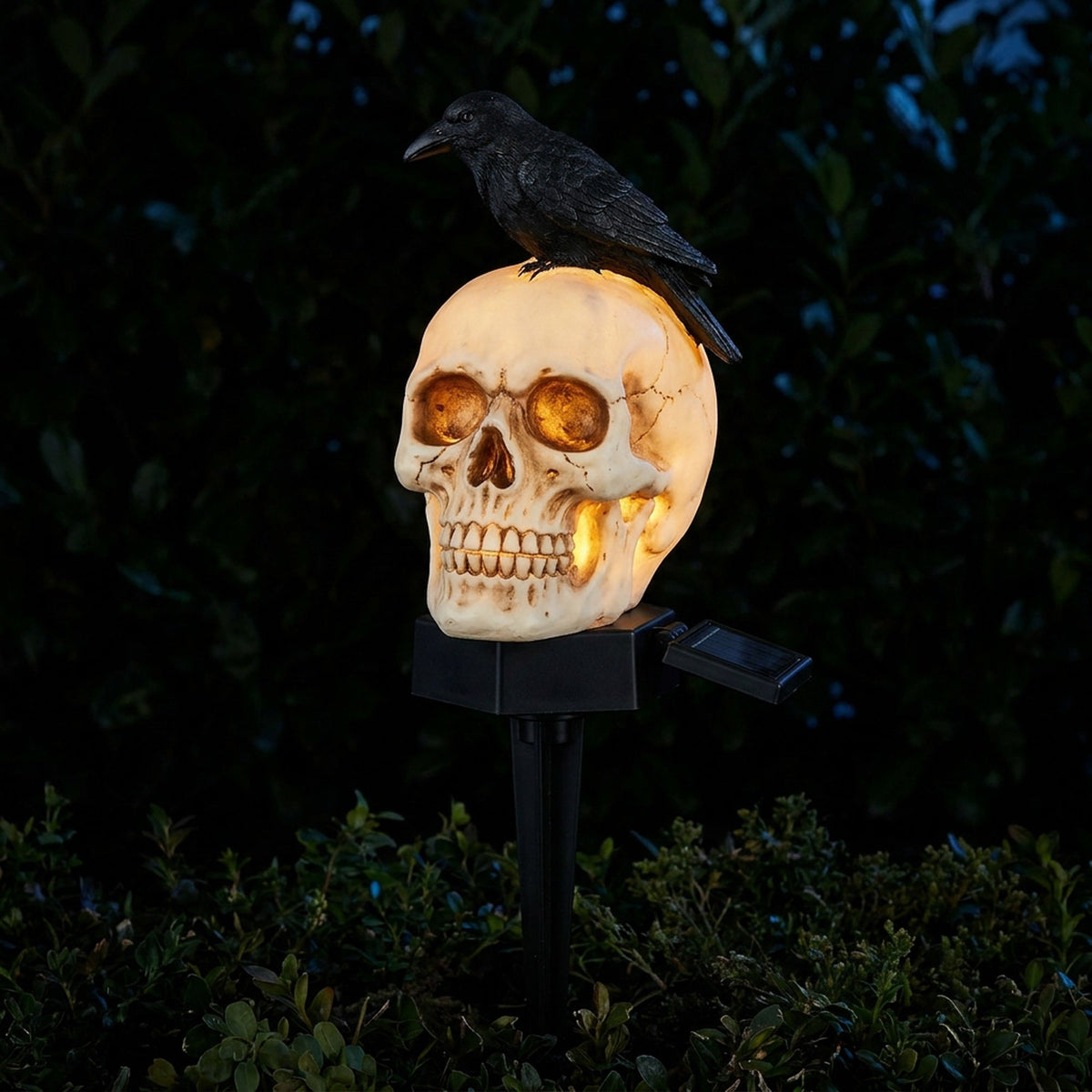 Solar Skull Garden Light with Raven Decoration Pathway Lighting Halloween LED Outdoor Lamp Solar-Powered Waterproof | Sansoti