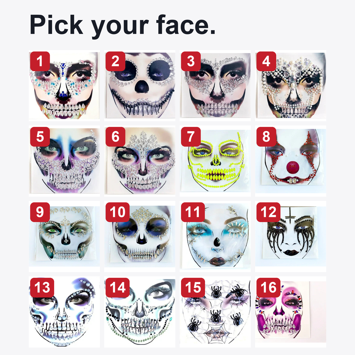 Gesichtsschmuck Halloween Totenkopf Stern Spinne Selbstklebend Acryl Strass Glitzer Party Verkleidung Karneval | Sansoti