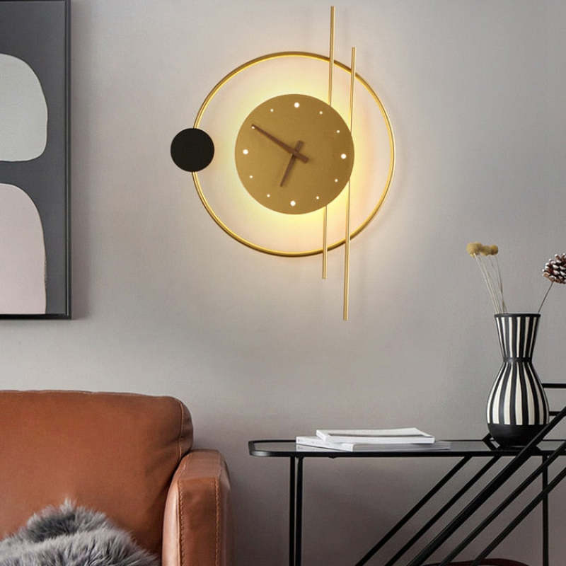 Wandklok Met LED Verlichting Metaal Acryl Zwart Goud Decoratief Modern Design Woonkamer Slaapkamer Interieur | Sansoti