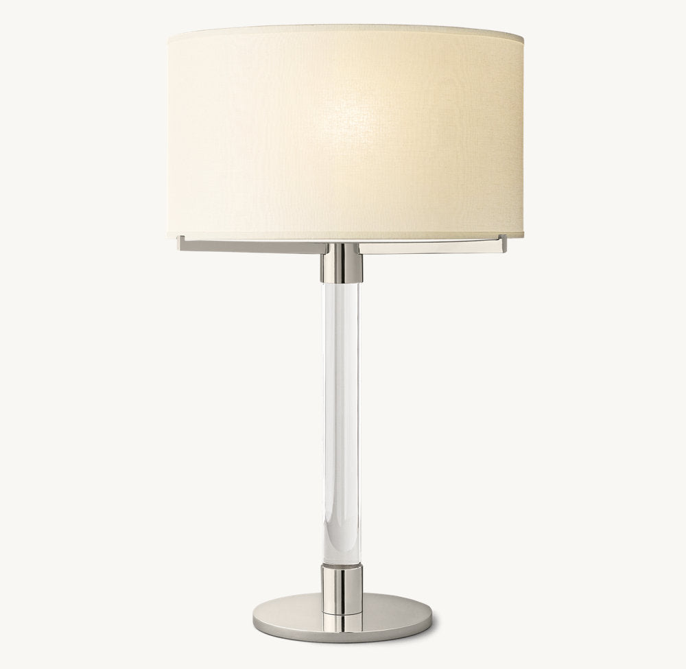 Lampe de table en cristal avec pied en acier et abat-jour en lin, 76 cm, variateur d’intensité, lampe de lecture, lumière chaleureuse, salon, table de chevet | Sansoti
