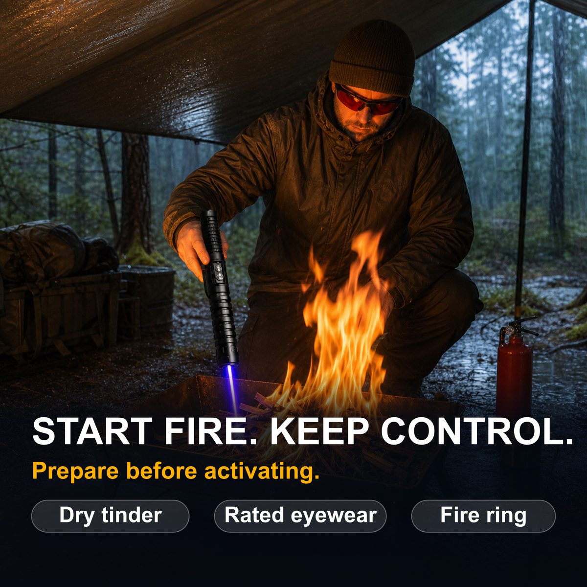 Compact Fire Starter Igniter 450nm Blue Beam Outdoor Camping Emergency Survival Fire Maker Black Bushcraft | Sansoti