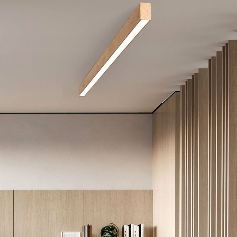 Plafonnier LED bois allongé aluminium Salon Chambre 60cm 100cm 120cm LED intégrée Lampe linéaire Plafonnier bois Japandi | Sansoti