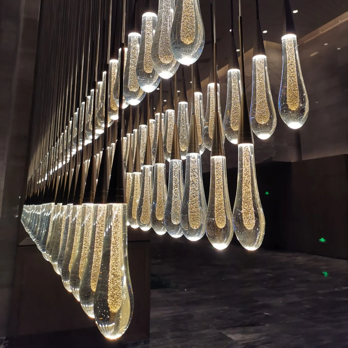 Linear LED Chandelier, Dimmable, Adjustable, Glass Pendant Light, 6 Sizes, Brass, Bronze, Nickel, Dining Room and Living Room | Sansoti
