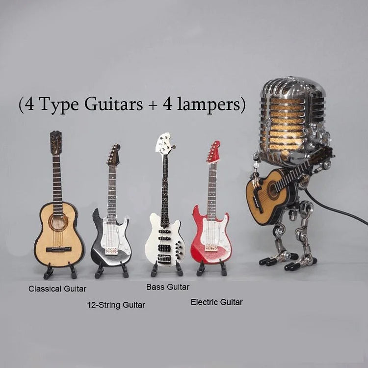 Robotlamp met Microfoon en Gitaar Metaal Vintage Tafellamp Zwart Wit Rood Geel Verstelbaar Muzikant Design | Sansoti