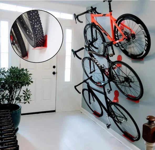 Wall-Mounted Bike Rack Metal Space-Saving Hanging System Horizontal Black for Road Bike MTB Mountain Bike | Sansoti