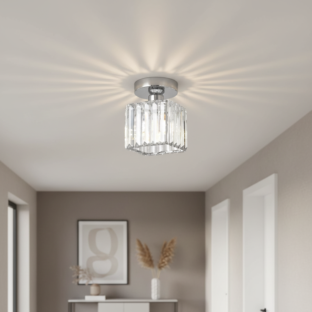 Ceiling Lamp Crystal Black Silver Gold E27 Surface Mounted Modern Hall Living Room | Sansoti