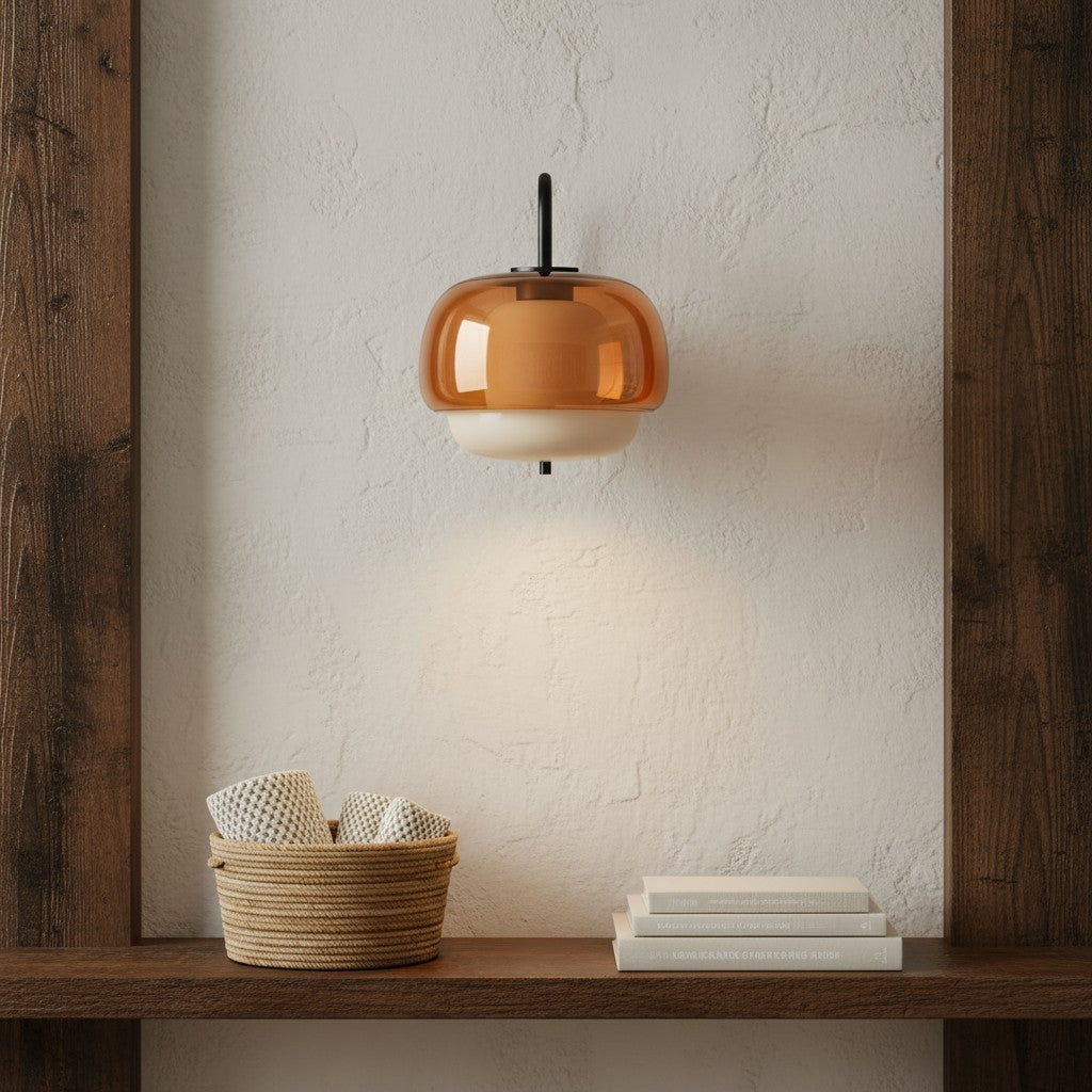 Colored Glass Wall Lamp with Round Shade – Green, Pink, Orange – Modern LED Lighting | Sansoti