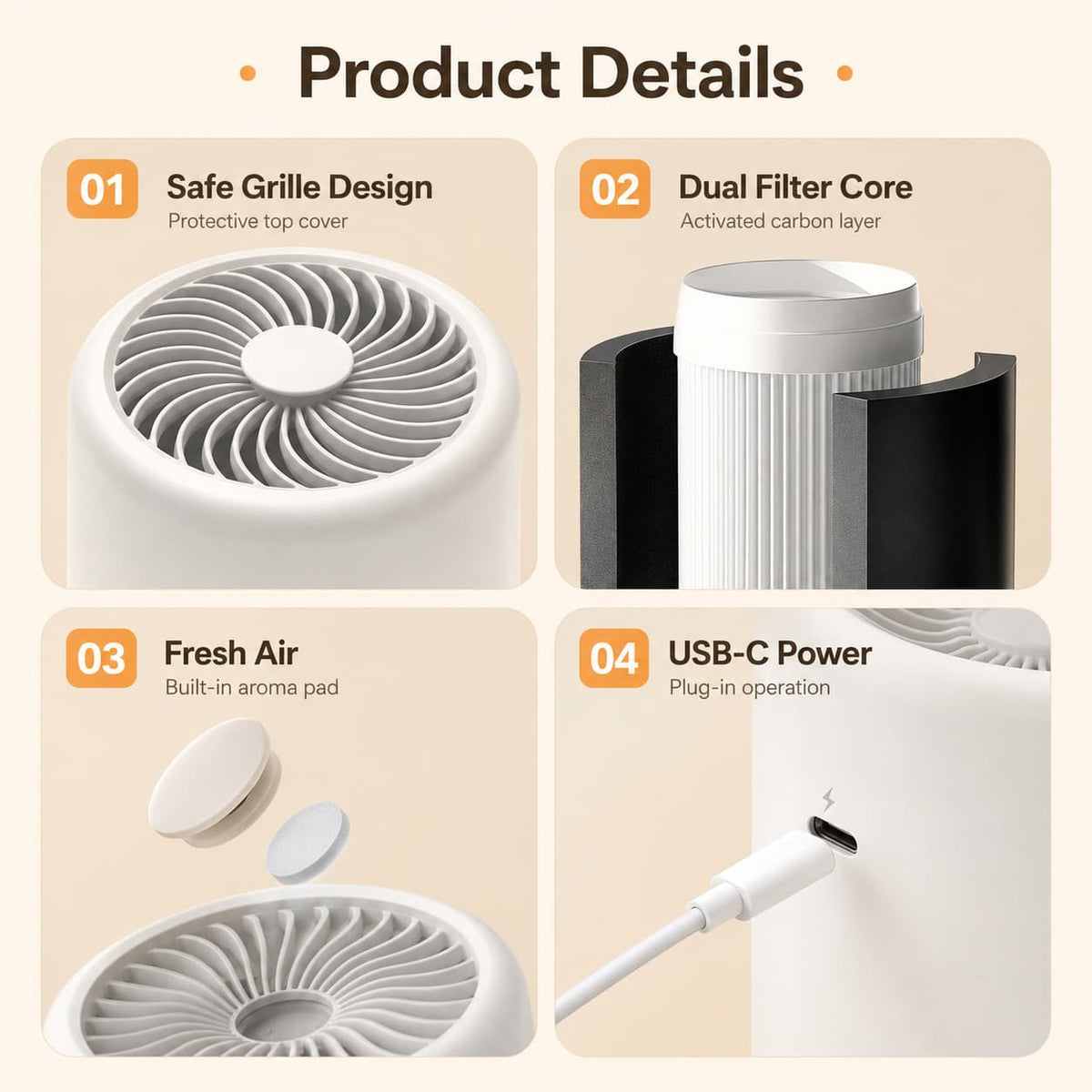 Air Purifier Six-Layer Filter Compact Design Fragrance Diffuser for Living Room Bedroom Office and Pet Areas | Sansoti