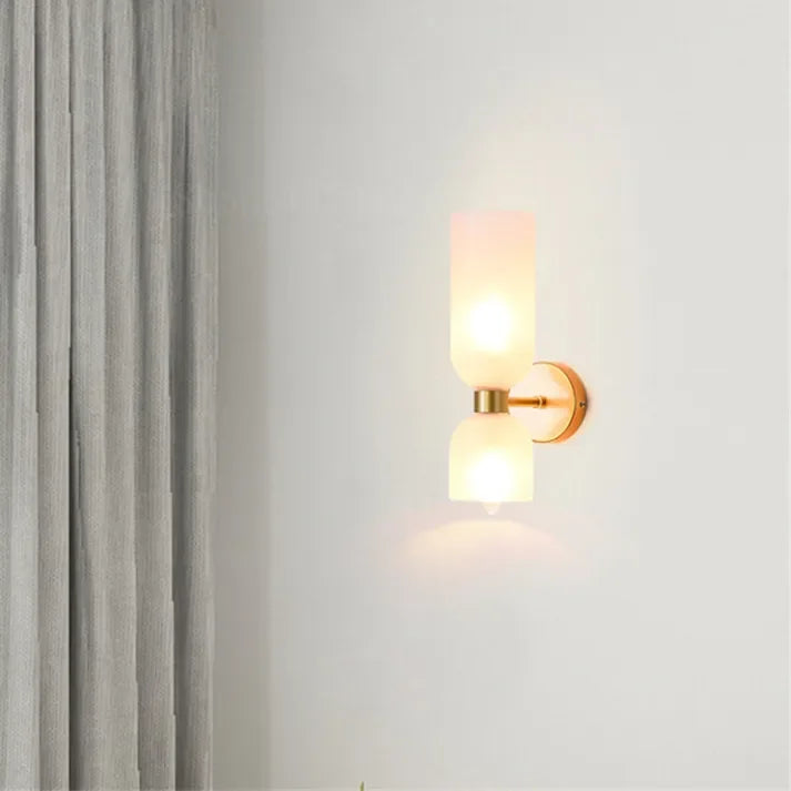Aplique de vidrio dorado con doble pantalla, 35cm, E14, para recibidor, salón y dormitorio, moderno y elegante | Sansoti