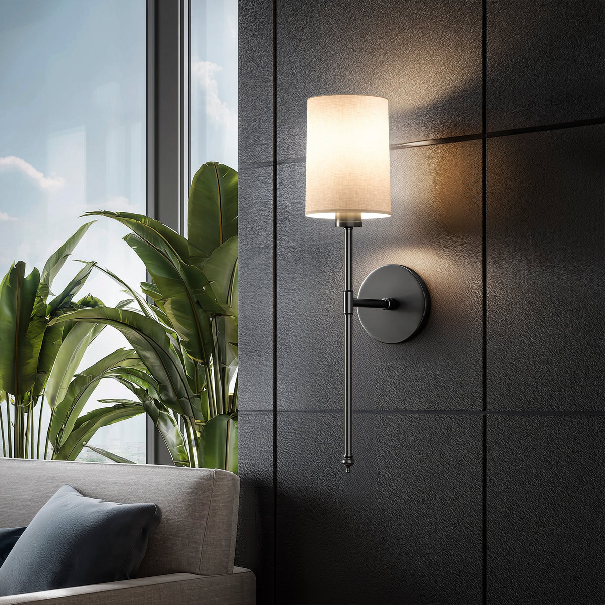 Wandleuchte Gold Weißer Zylinderschirm Set 2 Kabellos Fernbedienung Dimmbar RGB Schlafzimmer | Sansoti