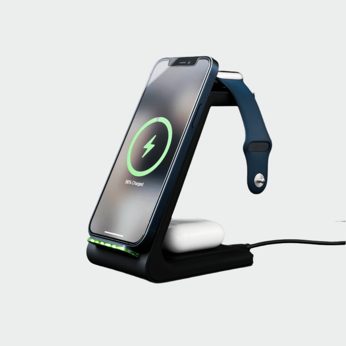 Magnetic 3-in-1 Charging Station Fast Charger for Phone Smartwatch Earbuds Wireless Charging Black White | Sansoti