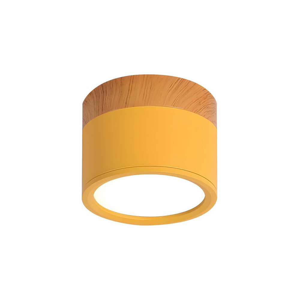 Plafonnier rond moderne en aluminium avec accents en bois et LED, éclairage scandinave pour entrée, salle à manger et salon | Sansoti