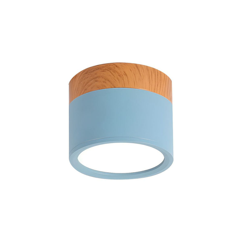 Plafonnier rond moderne en aluminium avec accents en bois et LED, éclairage scandinave pour entrée, salle à manger et salon | Sansoti