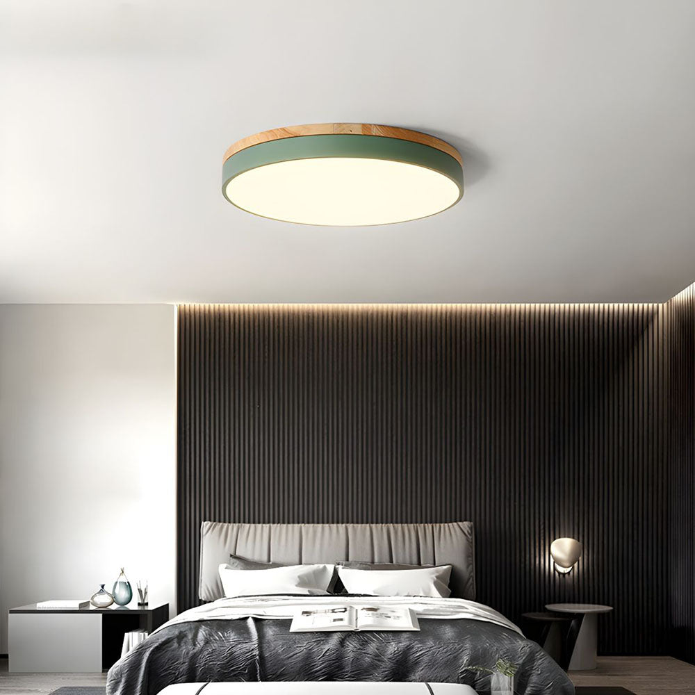 Plafonnier rond avec LED et bois naturel — Design scandinave avec fonction dimmer | Sansoti
