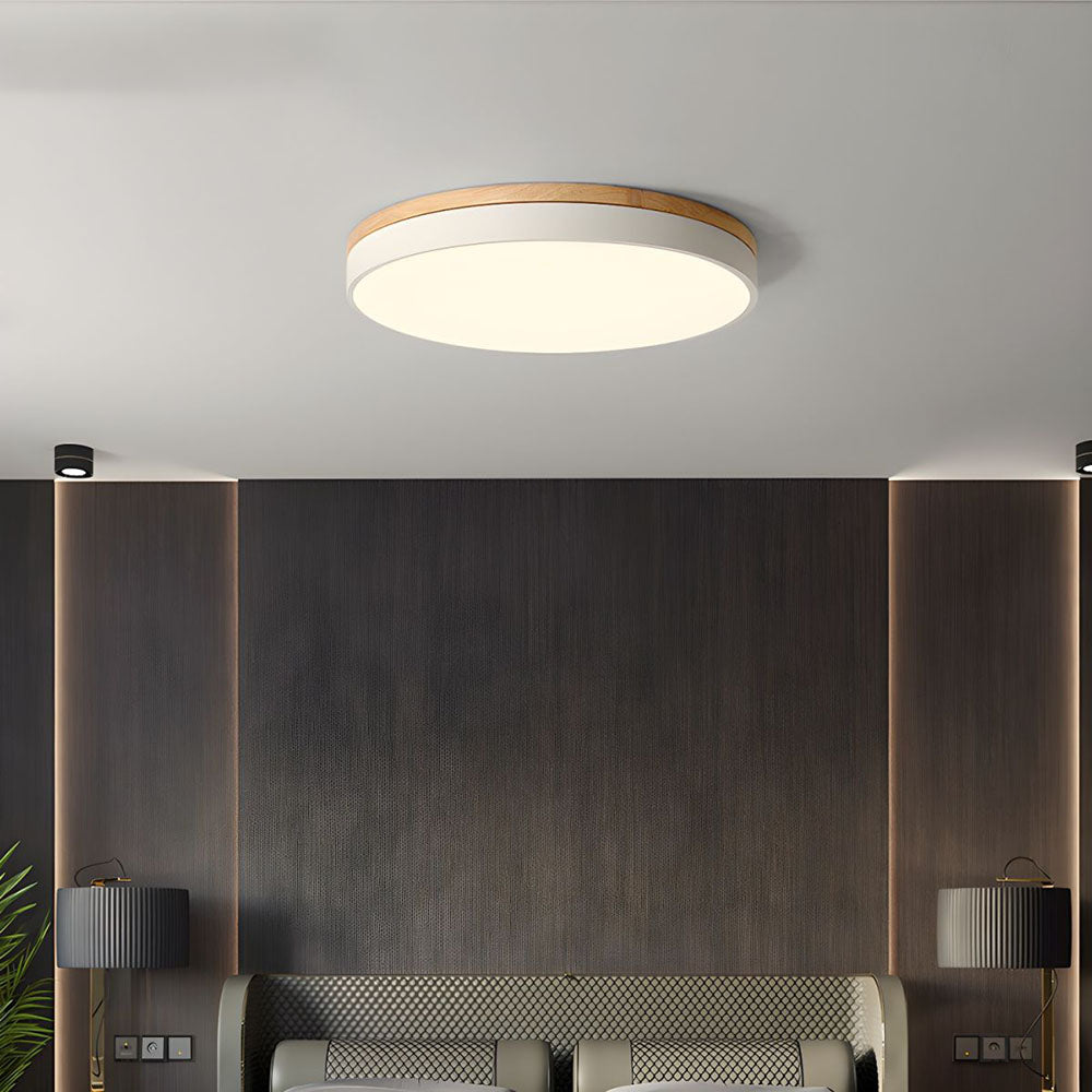 Round Wooden LED Ceiling Lamp with Acrylic – Dimmable Warm Light Scandinavian Design Living Room Bedroom 30cm 40cm 50cm 60cm | Sansoti